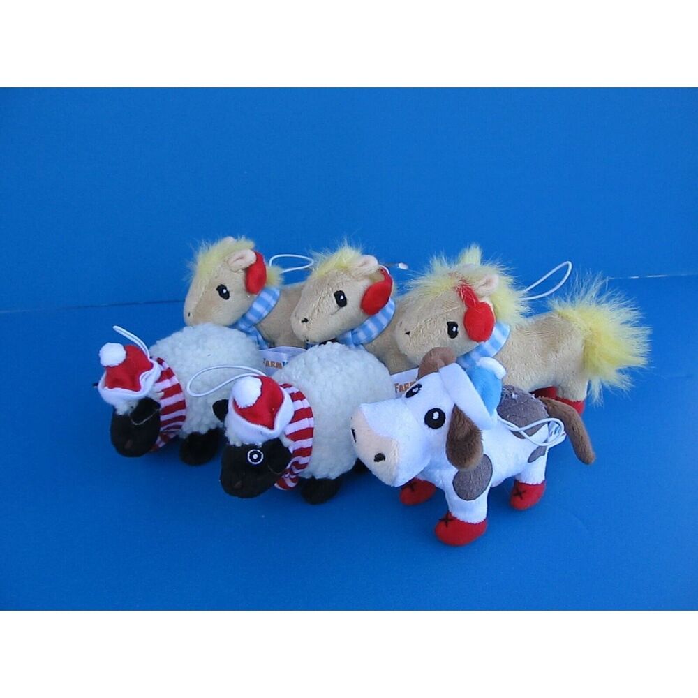 FarmVille Zynga Plush Lot of 6 - Sheep Cow & Horse Ornaments